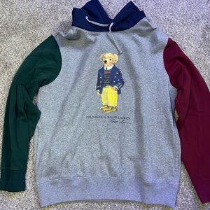 Men’s Polo Ralph Lauren Grey Polo Bear Hoodie, Size Large